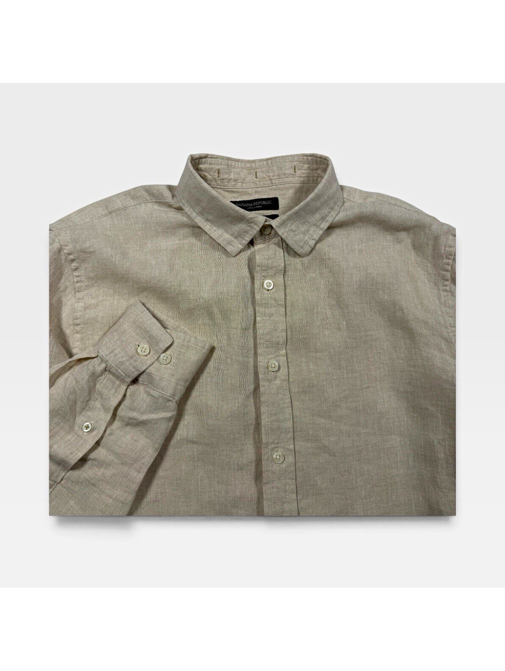 Banana Republic Untucked Standard Fit Long Sleeve Linen Button-Up Shirt M Beige